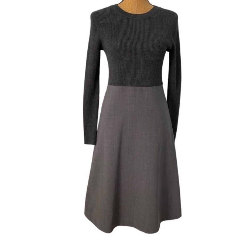 COS Grey Mixed Media Dress Size S Wool Long Sleeve Round Neck Exposed Zipper S